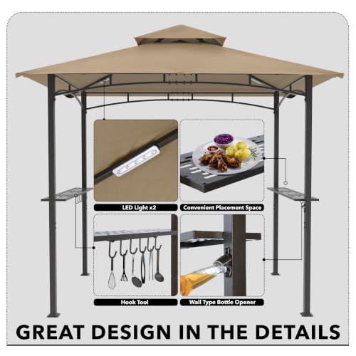 Image of MASTERCANOPY 8 x 5 Grill Gazebo Outdoor BBQ Gazebo Canopy with 2 LED Lights (Khaki)