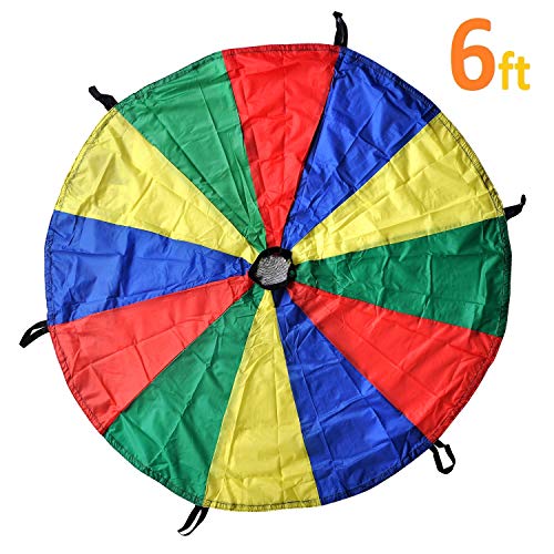 GSI Kids Play Parachute Rainbow Parachute Toy Tent Game for Children Gymnastics Cooperative Play and Outdoor Playground Activities (6 Feet)