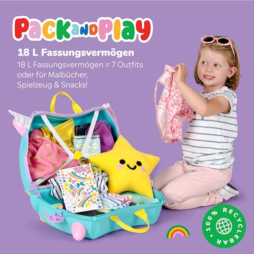 Trunki Handgepäck Und Kinderkoffer zum Draufsitzen | Kinder Risen Geschenk für Mädchen Und Jungen | Trolley Una Unicorn (Blaugrün)