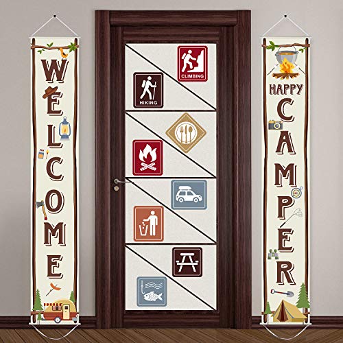 Blulu Camping Themed Party Decorations Set, Big Size Laminated Sign Cutouts, Camping Party Banner Welcome Porch Sign for Themed Birthday Decorations by Blulu - Image 2