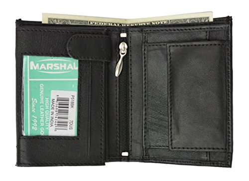 MARSHAL Genuine Leather Tri-fold European hipster Wallet BK with id #P5183