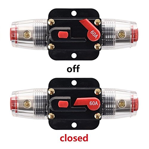 Image of 60 Amp Circuit Breaker Manual Reset Inline Fuse Inverter for Car Marine Trolling Motors Boat ATV Audio Solar Inverter System Protection 12V-24V DC 60 Amp