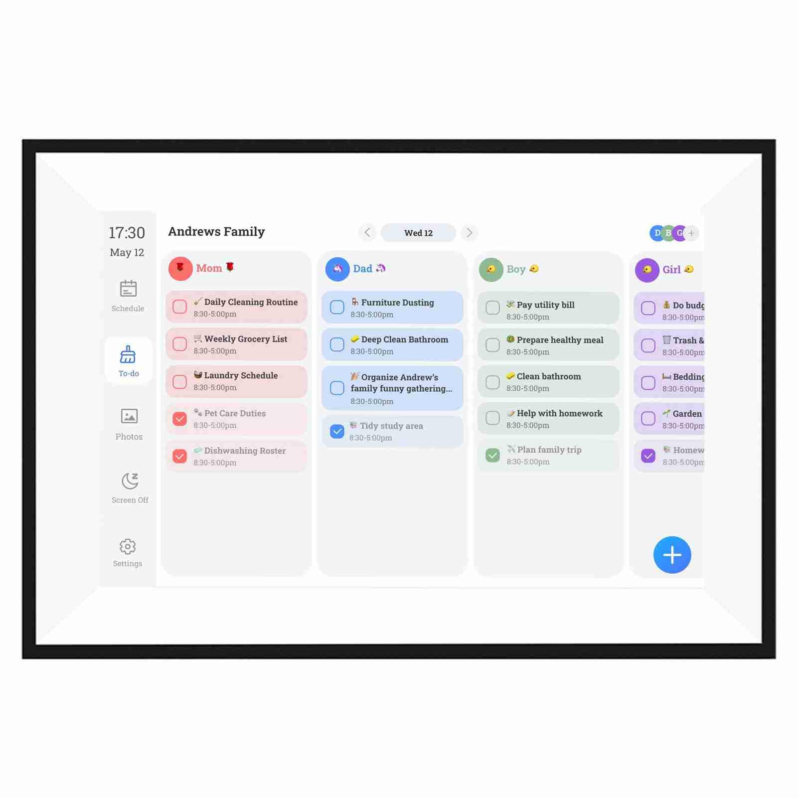 Planificateur de Famille Numérique Intelligent Écran Tactile HD avec Plan de Repas et Graphique de Corvées pour Organisation Familiale