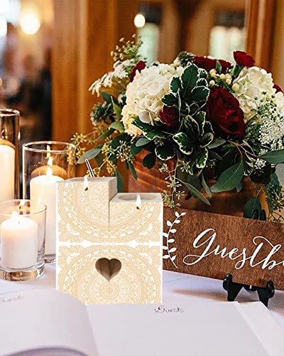 Boho Orange Mandala Candle Holders Set, Wooden Tealight Candle Holder Gifts For Women, Vintage Floral Pattern Candlesticks Holder Decor For Wedding Dinning Party #TOP4