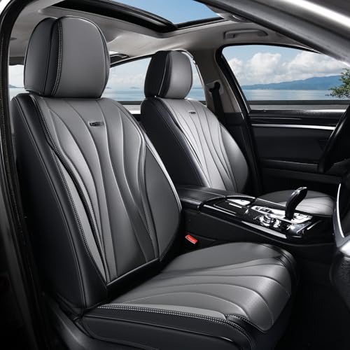 Image of Coverado Car Seat Covers, 5 Seat Front and Back Seat Covers, Waterproof Seat Cover Full Set, Leather Seat Cover for Cars, Car Seat Protector, Car Seat Cushion Universal Fit for Most Cars (Black&Gray)