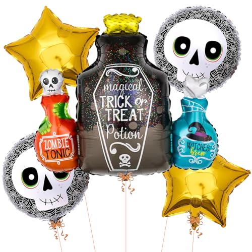 Image of Rozi Decoration Halloween Bottle Foil Balloons | Magical Bottle Theme Foil Balloons | Halloween Decoration Items for Living Room, Multicolor, 5 Pieces