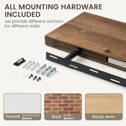 Image of Marsmiles 72 Inch Floating Shelf | 9.3 Inch Deep Dark Wood Wall Shelf Set of 1 | Rustic Reclaimed Wood Shelves for Room Wall | Farmhouse Floating Shelves for Living Room Bathroom