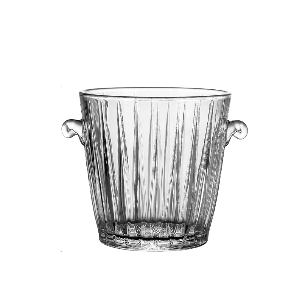 Cubitera de champán en vidrio grueso de alta calidad con acabado transparente y asa portátil