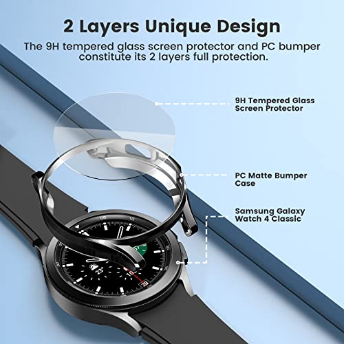 HWeggo Hoes compatibel met Samsung Galaxy Watch 4 Classic 46 mm displaybeschermhoezen, 2 stuks pantserglas beschermfolie… - Image 4