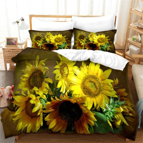Parure de lit 140x200 imprimé tournesol 3D pour illuminer une chambre d'enfant