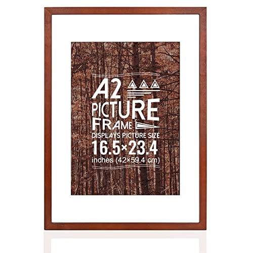 HOMESEVEN 16.5x23.4 Frame A2 Fram16.5 x 23.4 frame A2 Poster Frame with Mat Solid Wood Black Poster Frame-Horizontal and Vertical Wall Hanging for Home Exhibition Caffe(Brown)