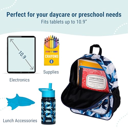 Image of Wildkin Kids 12-Inch Toddler Backpack - Lightweight School Bag for Daycare & Travel, Ages 3-7, Sharks, 12 x 10 x 4.5 inches, 12-inch Backpack Boys