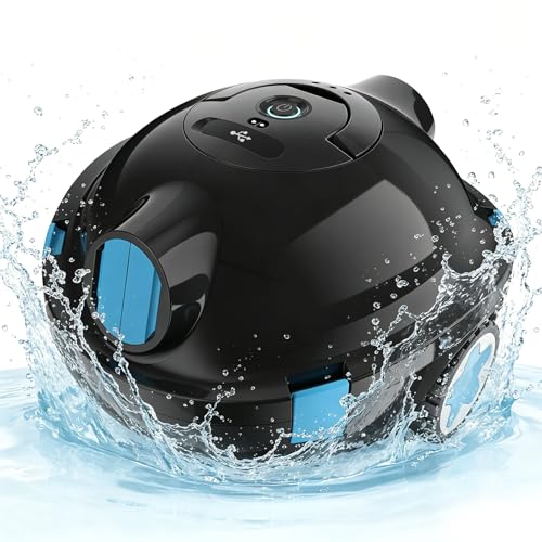 Cordless Robotic Pool Vacuum for Above Ground & Inground Pools, Automatic Pool Cleaner with 120-Min Runtime, Powerful Suction, Self-Parking, Pool Robot Vacuum for Leaves & Debris Up to 1100 Sq.Ft