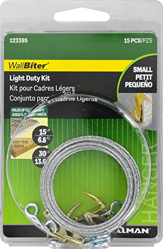 Image of Hillman Cobra Wall Biter Picture Hanging Kit Small 15 lb to 30 lb 15 Piece 122395