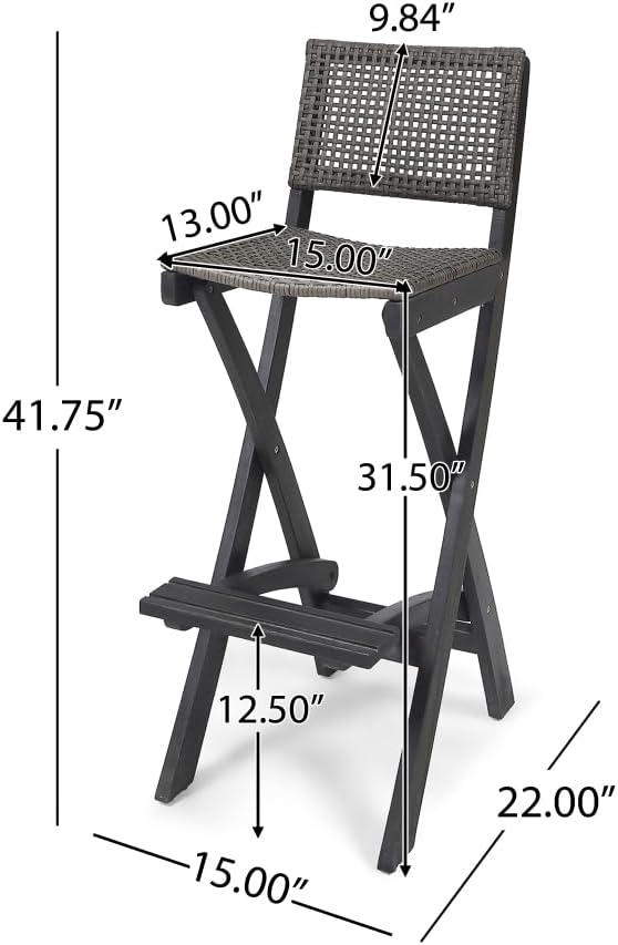 Folding Acacia Wood Barstools with PE Rattan Seat and Backrest for Outdoor Use