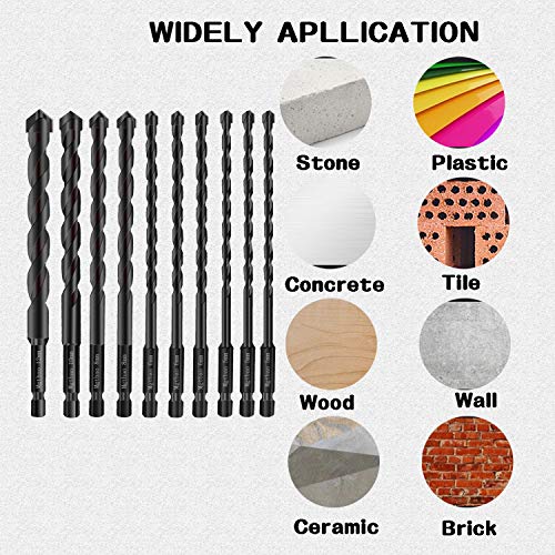 10Pcs Masonry Drill Bits Set, Mgtgbao Tile Drill Bit Set For Glass, Brick, Tile, Concrete, Plastic And Wood Tungsten Carbide Tip For Ceramic Tile With Size 5Mm 6Mm 8Mm 10Mm 12Mm #TOP5