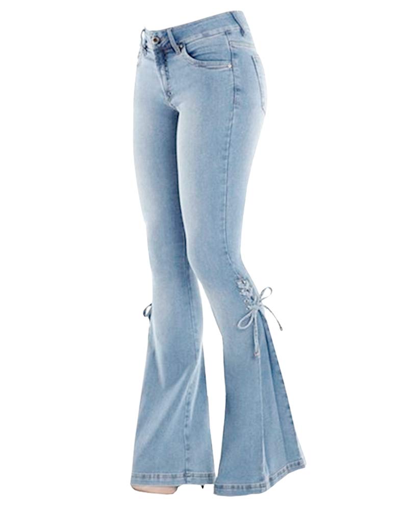 Kaxindeb Womens Bell-Bottom Jeans High Waisted Cute Bow Tie