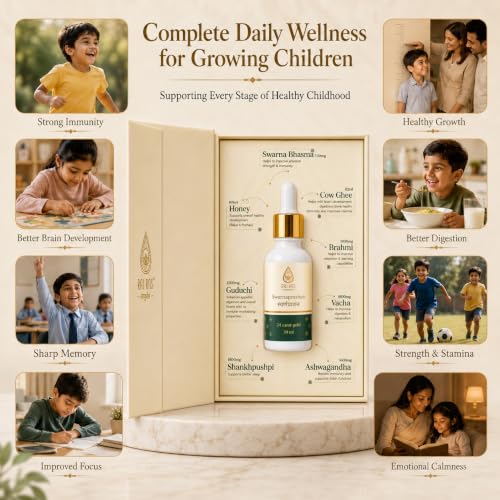 Image of Swarnaprashan Drops for Kids 30ml | 24K Gold Immunity Booster with Swarna Bhasma & Honey | Ayurvedic Suvarnaprashan for Brain Development, Memory, Growth & Digestion | For Children 1-16 Years