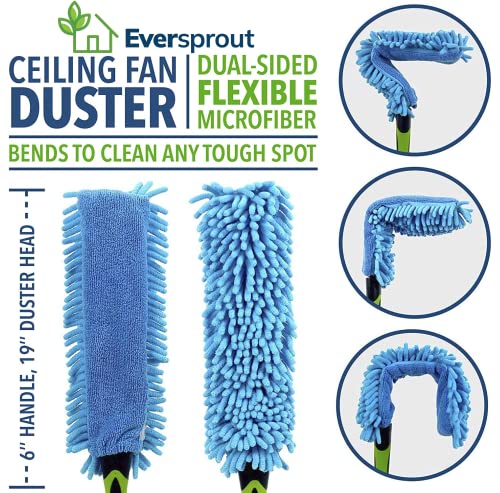 Image of EVERSPROUT Fan Duster (Attachment Only), Bendable Microfiber Cleaner | For Ceiling Fans & High Ceilings, 17 inch Duster Twists onto 3 /4in Acme Threaded Poles, Machine Washable Sleeve