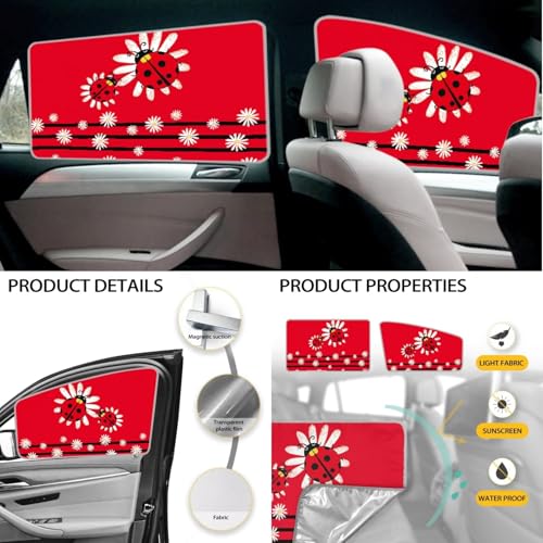 Image of Cute Ladybug Automotive Windshield Sunshades 6 Pack Kids Side Window Curtain Protector Heat and UV Rays That Keeps Vehicle Cool Universal for Auto