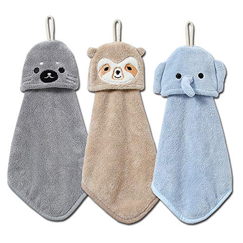 3枚セット お手拭きタオル ループ付き 動物柄 かわいい ハンドタオル 速乾 おてふきタオル 吸水性 繰り返し利用家庭用 キッチン 洗面台