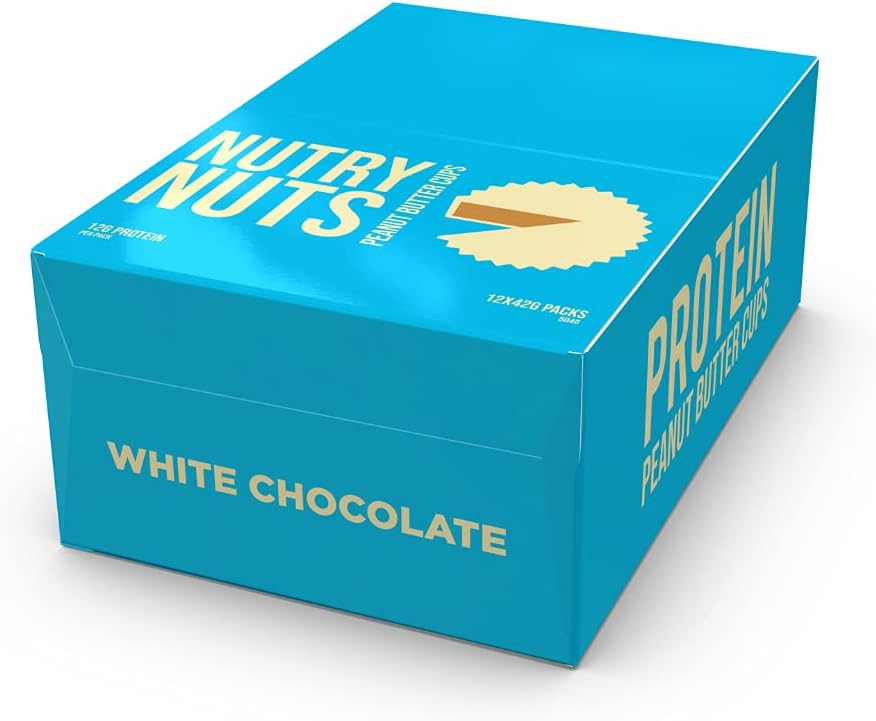 Nutry Nuts Peanut Butter Cups Protein White Chocolate, Low Sugar, Gluten Free, 42 g, 12 Count