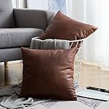 MIULEE Pack of 2 Decorative Faux Leather Modern Pillow Covers Square Luxury Cushion Case Durable...