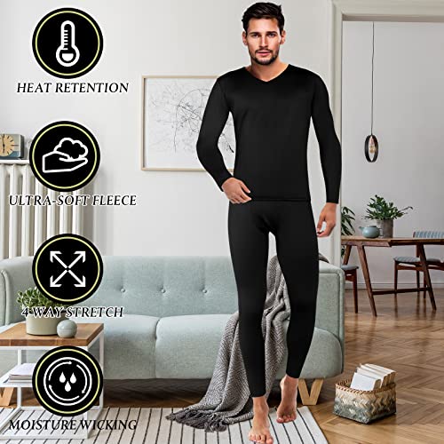Patelai 3 Set Thermal Underwear for Men Long Underwear Fleece Lined V Neck Winter Warm Base Layers Thermal Top Bottom4