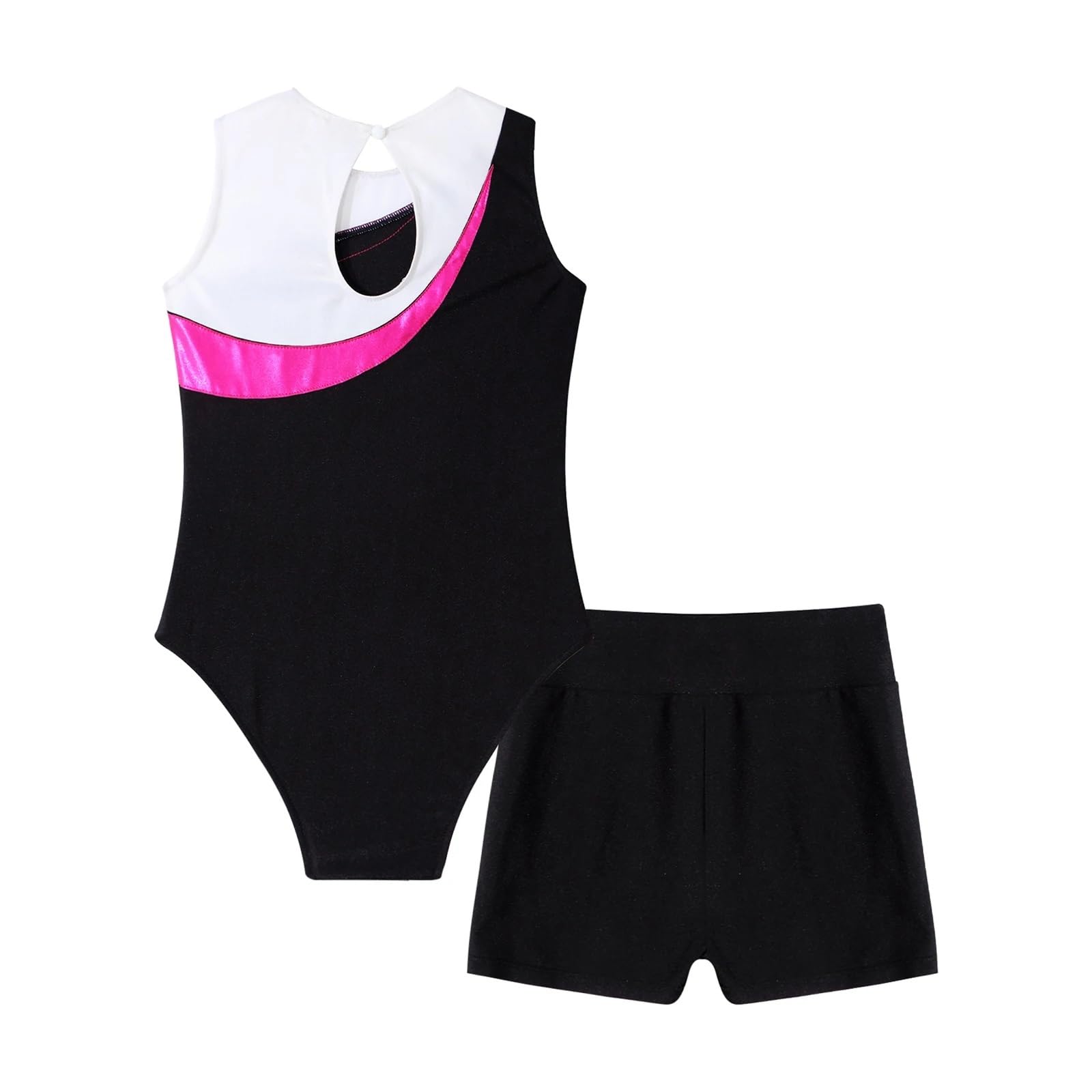 Maillot Gimnasia Ritmica Niña Conjunto de Ropa de Baile de Ballet for niñas, Leotardo de Gimnasia sin Mangas, Leotardo de Patinaje con Parches y Calzoncillos Tipo bóxer(Rose,8Y)