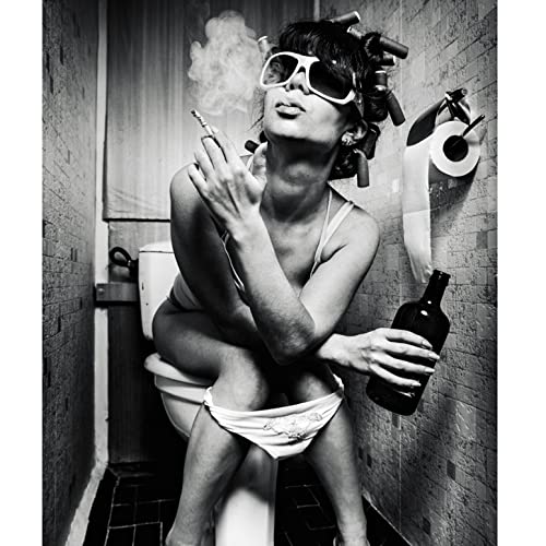 UIGJIOG Impression sur Toile-Fille Fumer et Boire dans Les Toilettes, Bar Moderne Mode Art Sexy Femme Toilette Affiches Mur Photo,50x70cm no Frame Cover