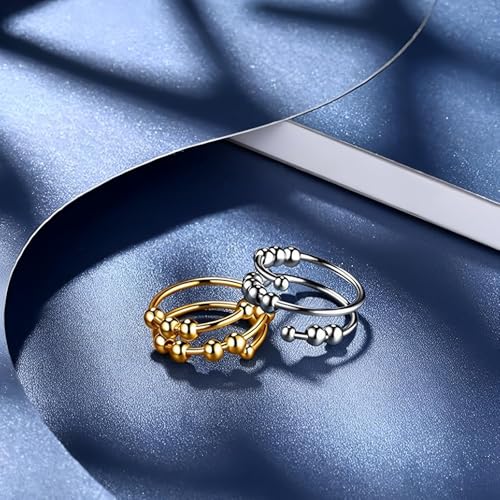 AMSNINK 4 Stück Verstellbare Anti-Stress-Ring Mit 4 Stück Akupressur Ringen, Fidget Ring, Anxiety Ringe, Antistress Ringe, Für Mädchen Und Frauen Stress Relief Ängstlichkeit
