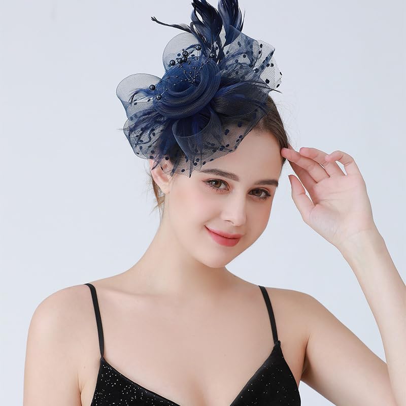 Kentucky Fascinators Hats for Women, Tea Party Headwear Mesh Flower Feather Headband & Hair Clip for Cocktail - Image 2