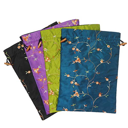 4pcs Embroidered Silk Flower Design Jacquard Travel Bag, Lingerie Bags Underwear Bags Laundry Bags Shoe Bags for Travel Storage for Men Women Washable Cloth Shoe Bags2
