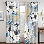 WEQEER Football Pattern Eyelets Curtains - 3D Blue and Colorful Blackout Curtains for Boys Bedroom (8.100 x 140 cm (2 x 50 x 140 cm))