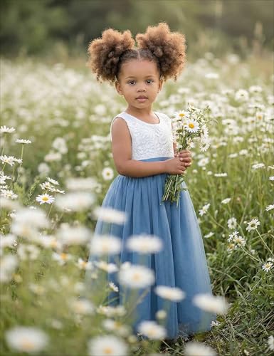 Image of 2Bunnies Girl Peony Lace Back A-Line Straight Tutu Tulle Party Flower Girl Dress