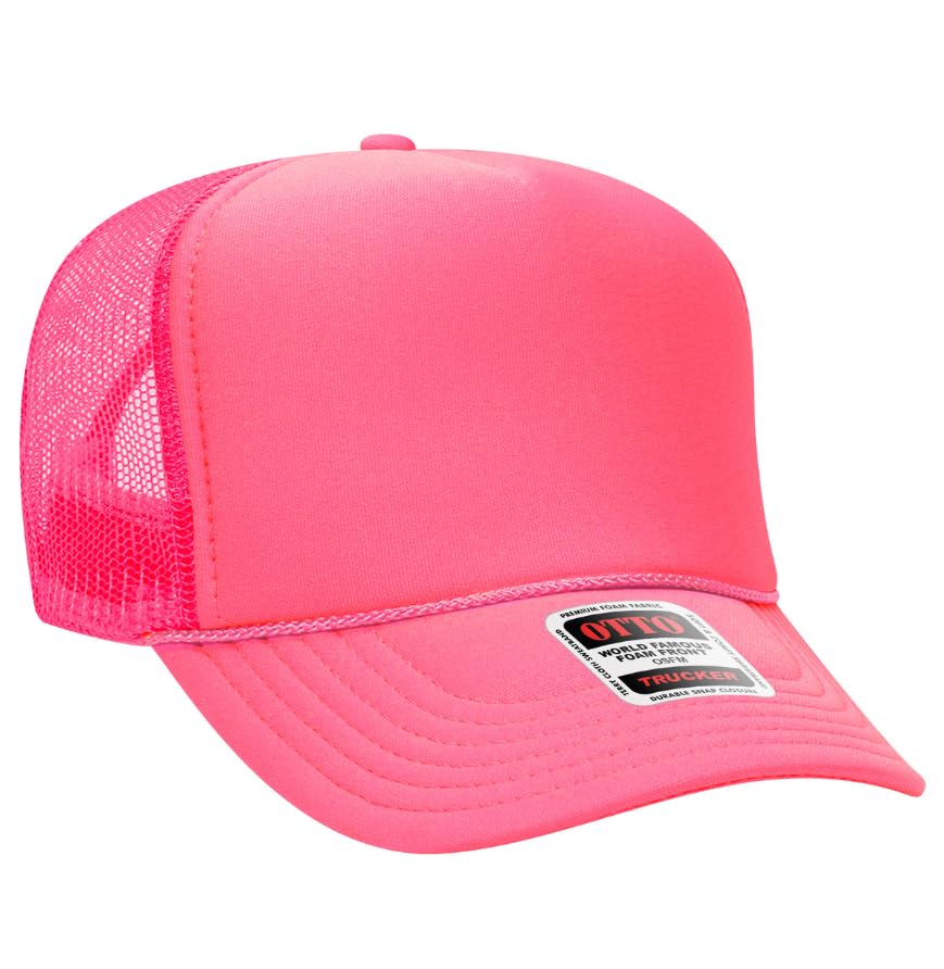 Otto Cap 5-Panel High Crown Mesh Back Trucker Hat OS Neon Pink