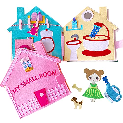 Image of MOVEBO- Quiet Book for Kids - Interactive Felt Busy Book - Montessori Quiet Books for Toddlers - Carry on Travel Quiet Activity Book - Soft Fabric Quiet Books for Children(My Small Room)