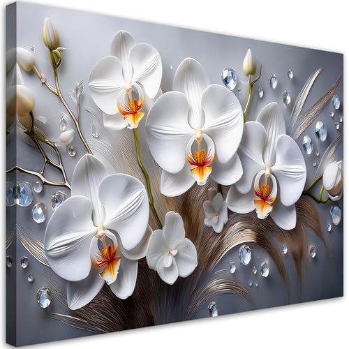 Feeby - Impression sur Toile - Deco Tableau Murale Intissé - Orchidée Fleur Blanc 3D Peint - 120x80 1partie - Photo Peinture - Pour Chaque Pièce de Votre...