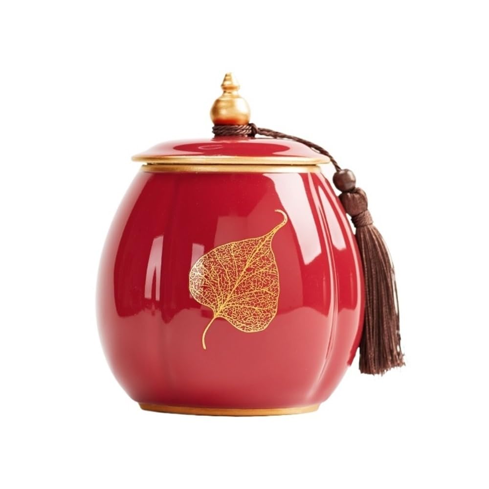 Shangguanyun456 Red Ceramic Tea Jar Ceramic Tea Canister With Sealed Lid And Tassel Beautiful Coffee Sugar Storage Organizer Containers(Red)