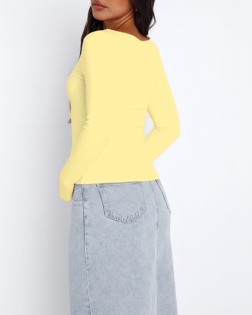 ForeFair Women's Long Sleeve Going Out Tops Pleated Basic T Shirts Cute Sweetheart Neck Y2K Fall Tops - Image 3