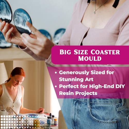 Image of Oytra Resin Coaster Mould Round 4 Inch Silicone Mold Set of 6 for Photo Frame ServingTray for DIY Casting Crafting Materials Set for Beginners and Artists