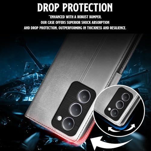 Image of WOW IMAGINE Shock Proof Flip Cover Back Case for Mi Redmi 15 5G (Magnetic Button Flip Case | Wallet Pockets & Stand | Leather Finish | Stone Grey)