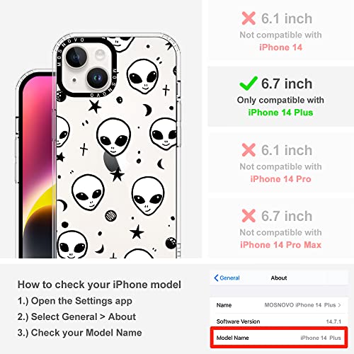 Mosnovo Compatible With Iphone 14 Plus Case, [Buffertech™ 6.6 Ft Drop Impact] [Anti Peel Off Tech] Clear Tpu Shockproof Bumper Phone Case Cover With Cute Alien Designed For Iphone 14 Plus 6.7" #TOP1