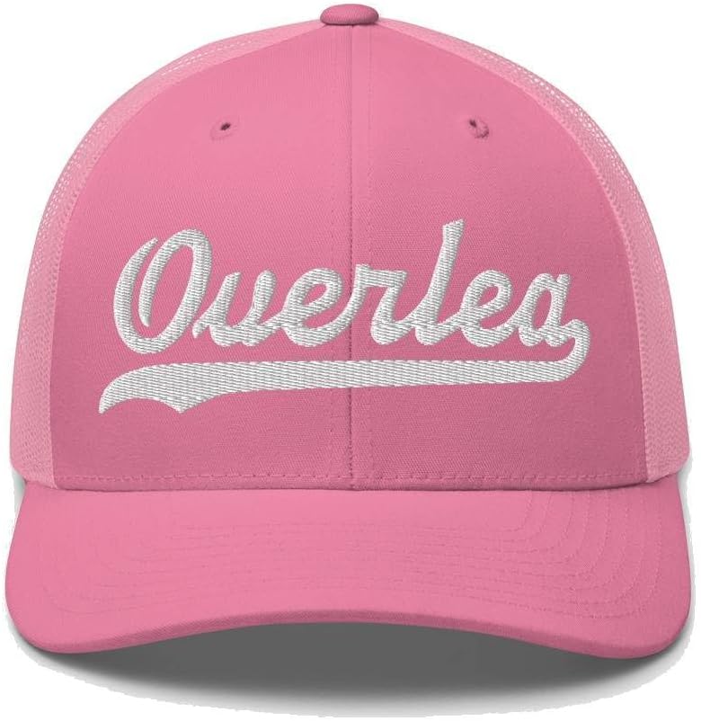 Overlea Hat Overlea Trucker Hat Baseball Script Embroidered Cap Vintage Sports Mesh Swoosh Gift Souvenir Headwear MD