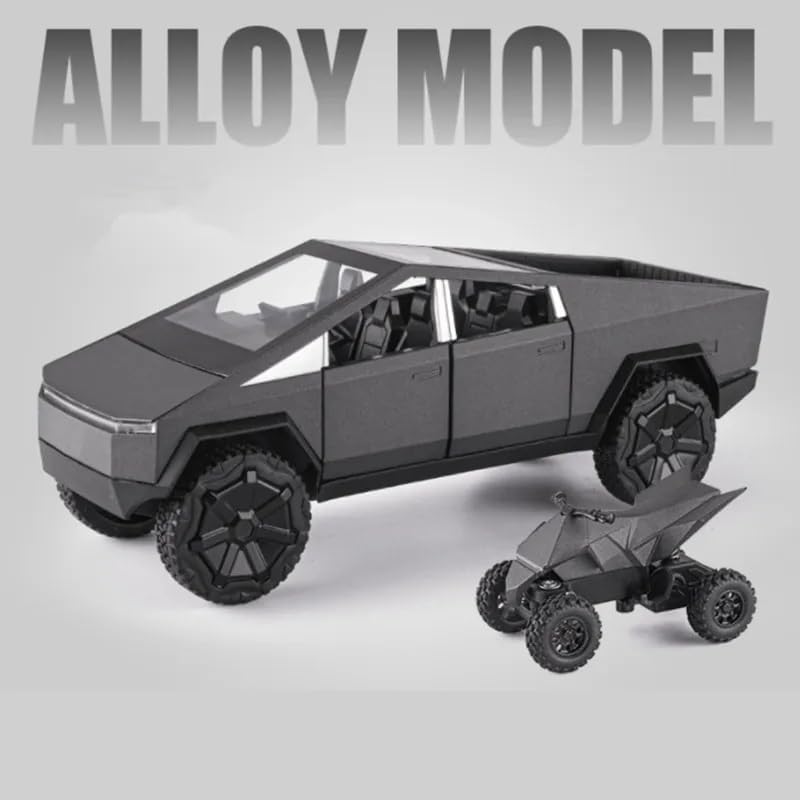 Image of DEOXY 1 /32 Tesla Cyber Truck Toy Car Metal Pull Back Diecast Car with Openable Door and Sound Light, Gifts Toys for Kids, Black