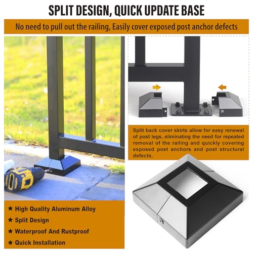 Wocepu 1.5"x1.5" 12Pcs Aluminum Deck Post Base Cover for Railings, Stairs, Patios, Porches - Split Post Skirt (Black) by WOCEPU - Used condition - Image 2