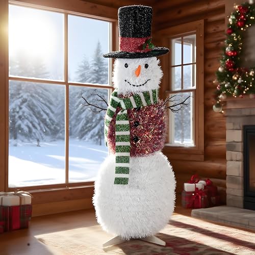 NEXSTRON 4Ft Lighted Snowman Outdoors, Shatterproof Christmas Decorations 150 Warm Lights Foldable Christmas Snowman Waterproof Battery Operated Xmas Decoration Porch Ornaments for Home - Image 4