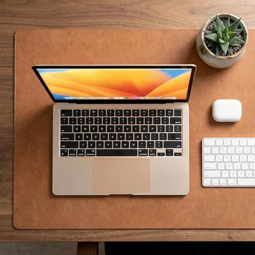 Image of DailyObjects Reversible Desk Matte Sand Premium Vegan Leather Desk Mat|Anti-Skid|Anti-Slip|85 * 45cm|Spread Turf Desk /Laptop Mat for Work from Home /Gaming- Extended Mouse pad and Keyboard Desk-Tan