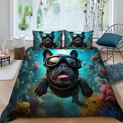 Ensemble de literie microfibre avec housse couette bouledogue noir - 3