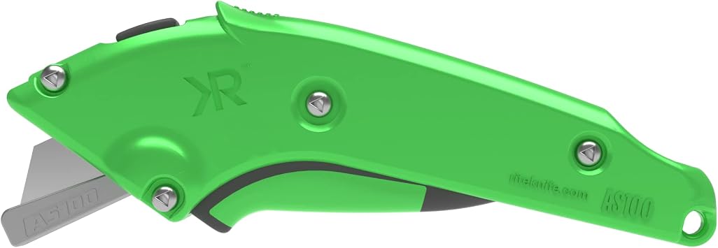 AS100 Auto Retractable Safety Knife, Fast Acting Blade Guard Technology Eliminates Lacerations, Durable Aluminum Handle, Best for Cutting Heavy-Duty Materials, Triple-wall Corrugated, Rubber
